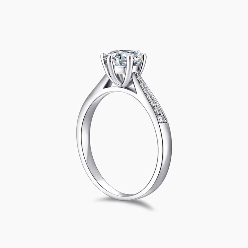 Moissanite Engagement Ring 925 Sterling Silver Six-Prong Solitaire Sparkling Jewelry Gift for Women