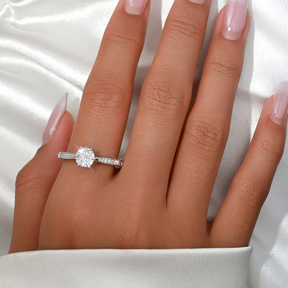 Moissanite Engagement Ring 925 Sterling Silver Six-Prong Solitaire Sparkling Jewelry Gift for Women