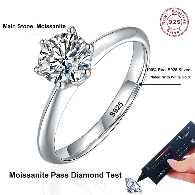 Moissanite Ring 925 Sterling Silver Women’s Classic Engagement Jewelry