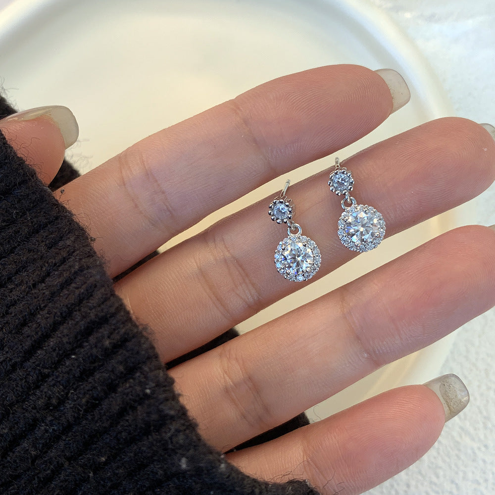Moissanite Drop Earrings 925 Sterling Silver Halo Round Cut Sparkling Jewelry for Women