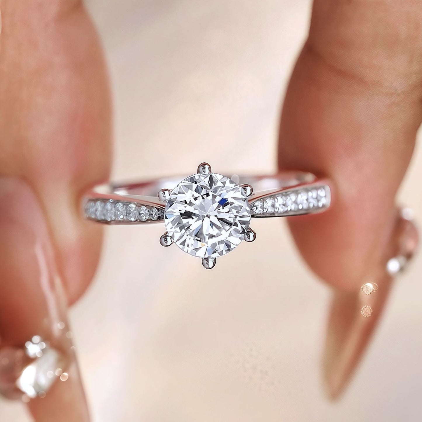 Moissanite Engagement Ring 925 Sterling Silver Six-Prong Solitaire Sparkling Jewelry Gift for Women