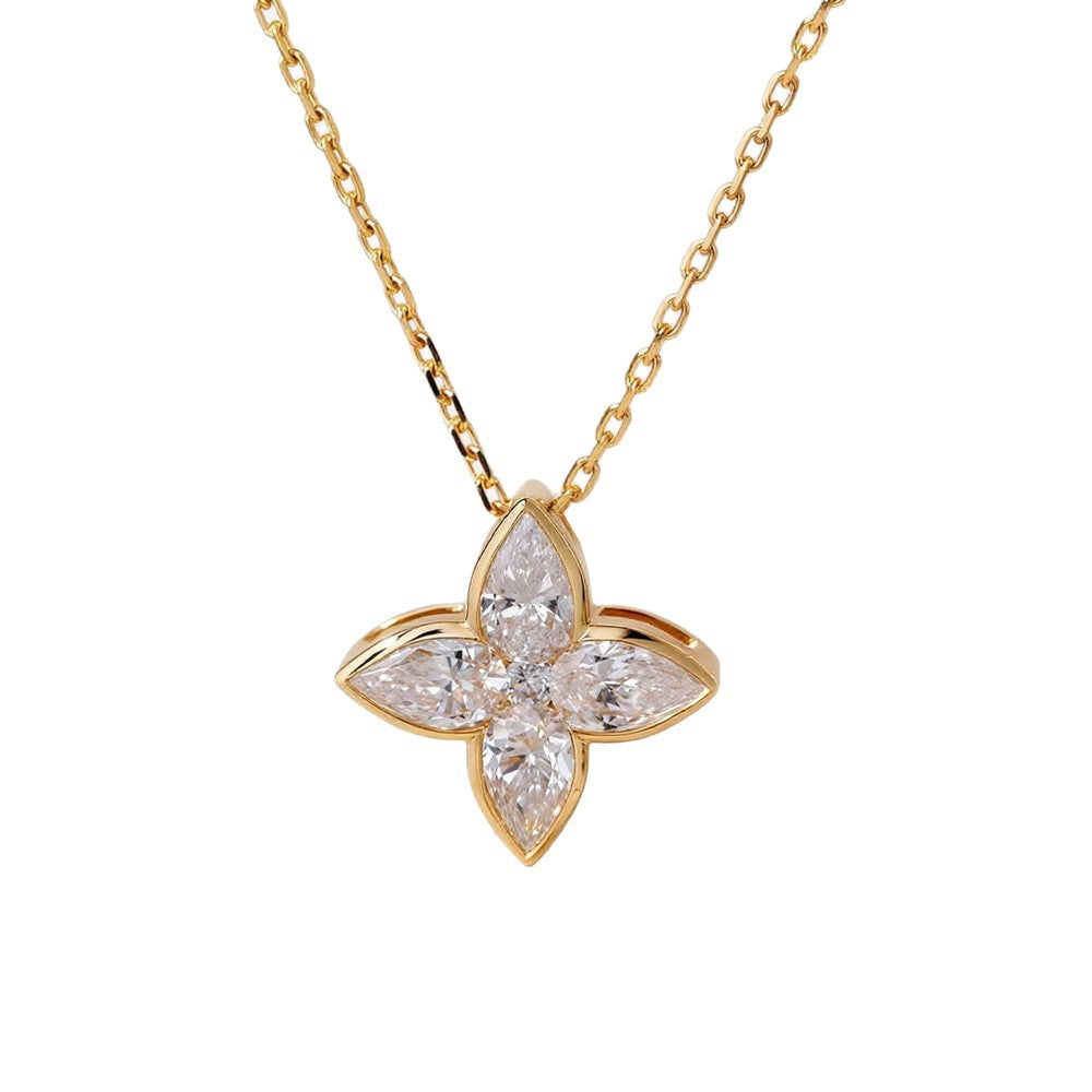 Moissanite Flower Pendant Necklace 925 Sterling Silver Gold Plated Elegant Jewelry for Wome