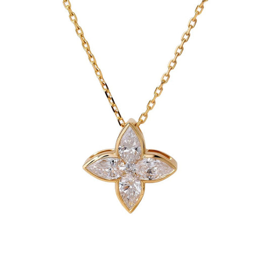 Moissanite Flower Pendant Necklace 925 Sterling Silver Gold Plated Elegant Jewelry for Wome