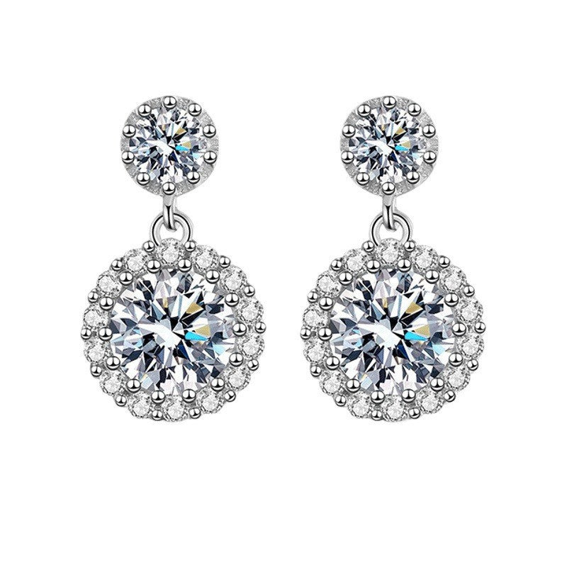 Moissanite Drop Earrings 925 Sterling Silver Halo Round Cut Sparkling Jewelry for Women