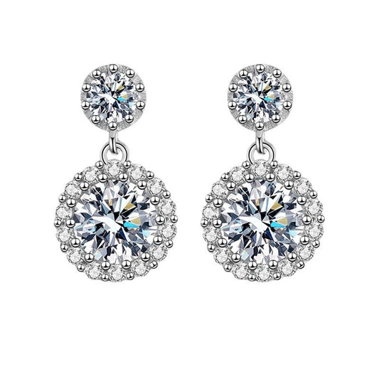 Moissanite Drop Earrings 925 Sterling Silver Halo Round Cut Sparkling Jewelry for Women